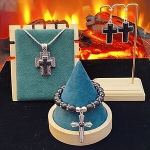 3 Piece Set Black Cross ✝️ Bracelet Earrings & Necklace with Extender NWTags😍
